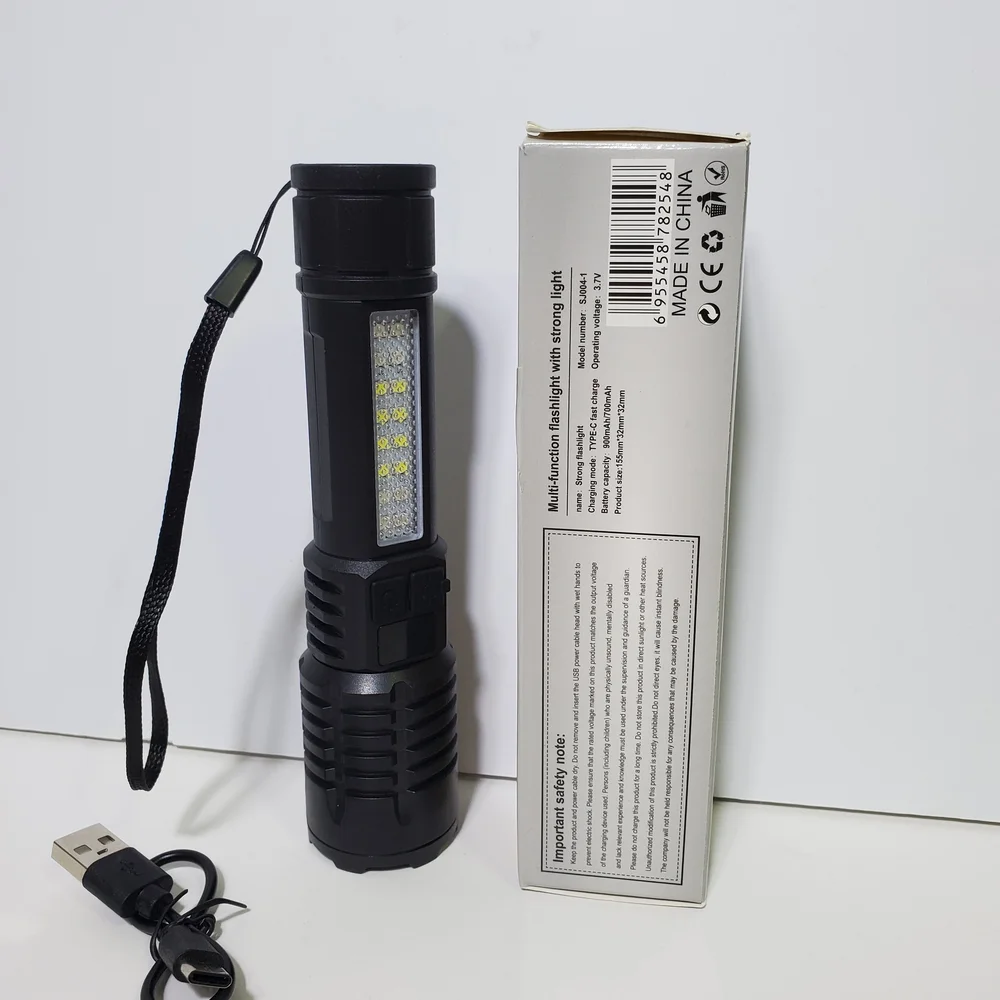 Rechargeable LED Multi-Function Zoom Digital Flashlight Side Work Outdoor Light
